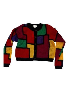 VTG 80’s Interim Colorblock Mohair Cardigan Sweater Sz M NWT Strawbridge